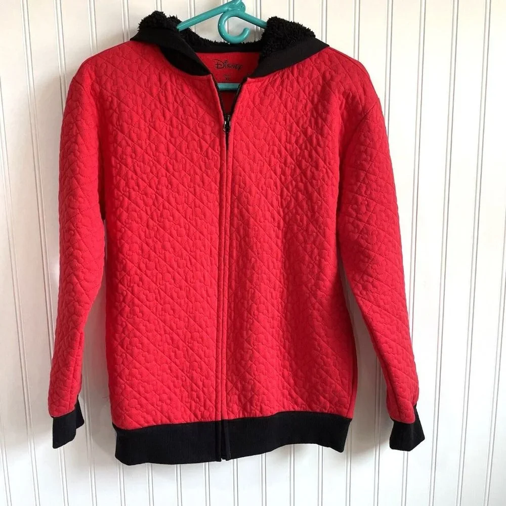 Disney Girls XLarge Red Mickey Mouse‎ Head Quilted Design Full Zip Hoodie…